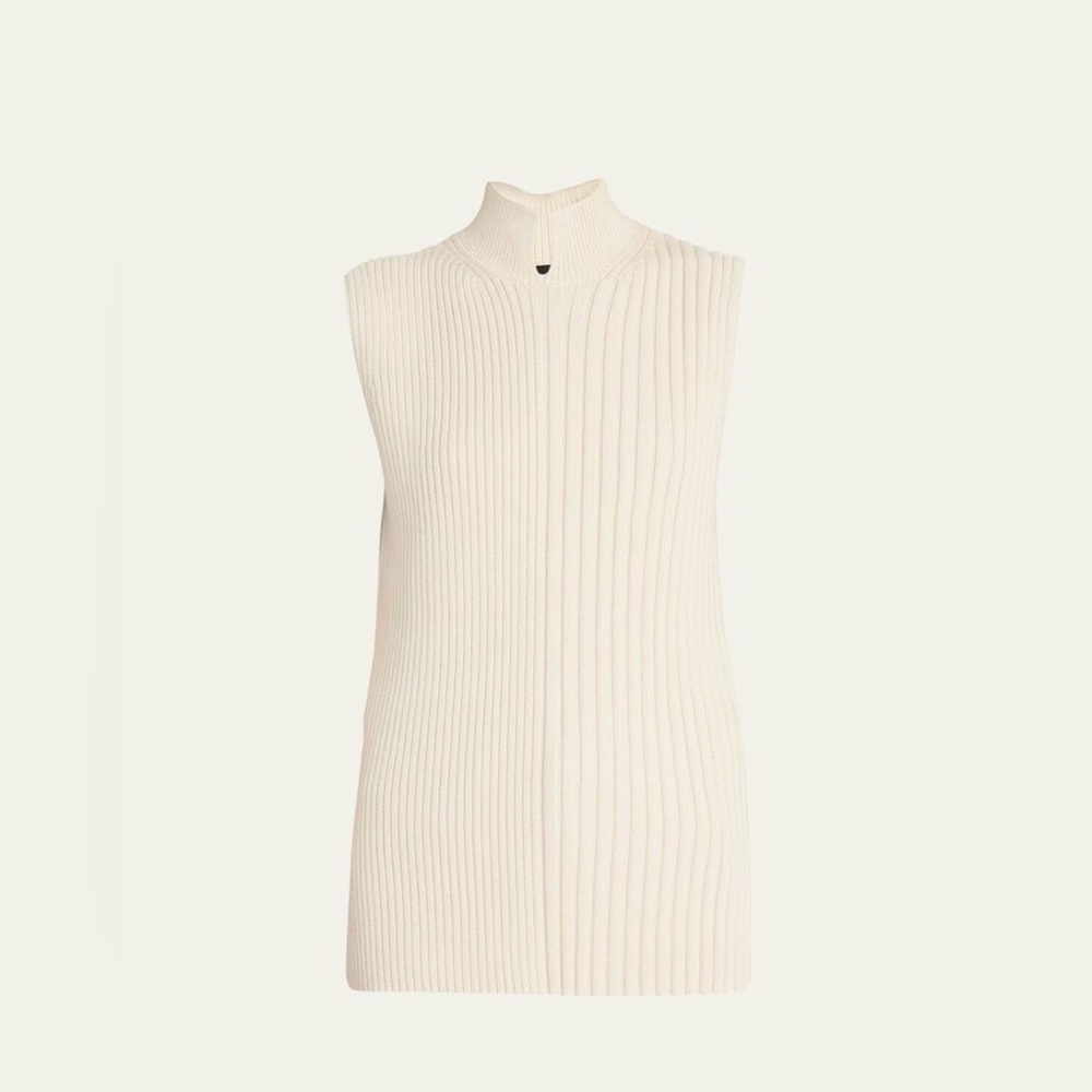 Theory Mix Stitch Shell Sweater Cream Cotton Cashmere Sleeveless Pullover